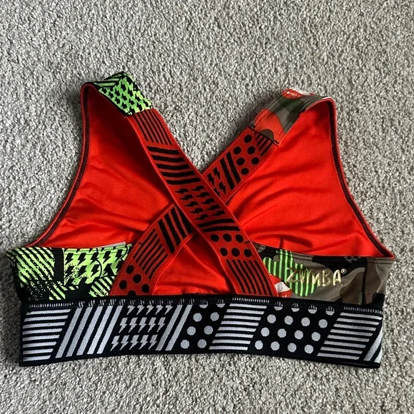 Zumba Fitness Red and Green Patterned Sports Bra - Picture 2 of 3